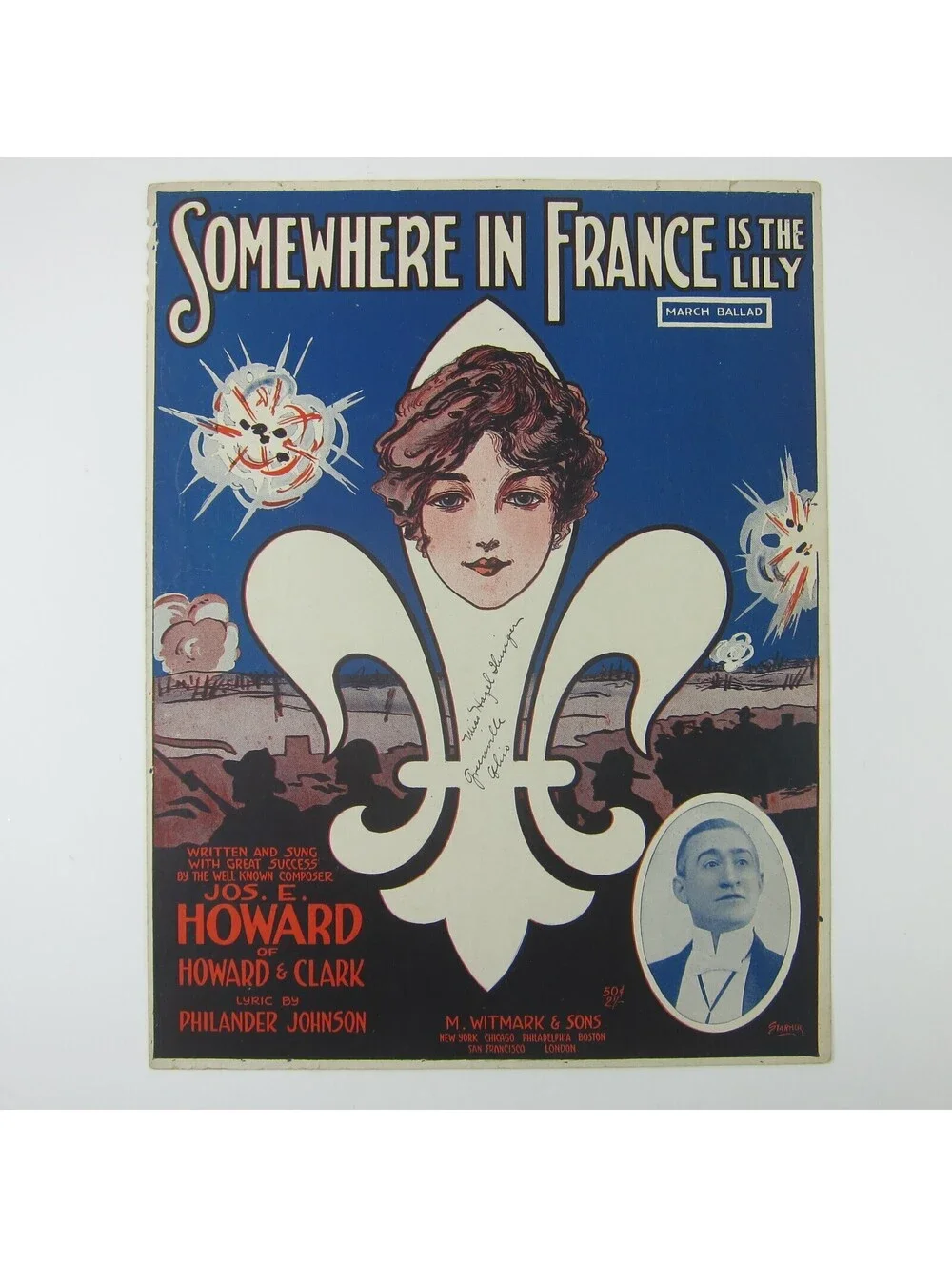 Sheet Music Somewhere In France Is The Lily WWI Jos. Howard Johnson Antique 1917